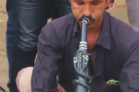 印度玩蛇，训蛇艺人农村街头表演