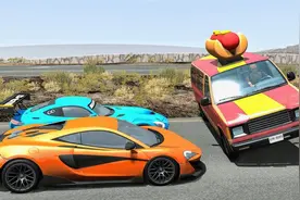 赛车游戏 速度飞快的超级跑车撞上香肠车