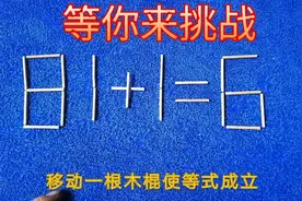81十1＝6移动一根木棍使等式成立，等你来挑战