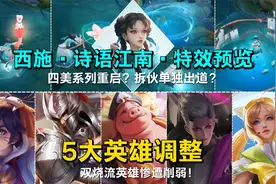 四美系列拆伙重启？西施史诗皮肤特效预览，双烧流英雄惨遭削弱！