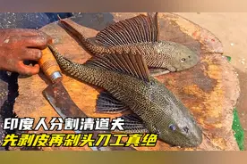 印度人分割清道夫，用20厘米弯刀剥皮后一刀剁头，刀工一绝真厉害