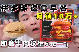 开箱拼多多月销10万的速食早餐，牛肉汉堡只卖6元一个，是真的吗视频封面