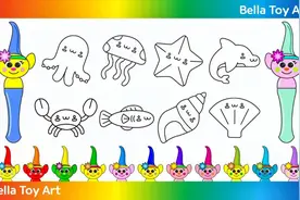 趣味简笔画：8种海洋生物海豚海星花蟹水母章鱼海螺贝壳