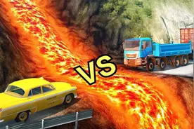 车祸模拟器：6种不同的车辆，看看谁能飞过火山瀑布！
