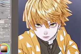 日本插画师电脑绘制《鬼灭之刃》角色我妻善逸！过程详细细节到位