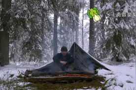 大雪纷飞的树林中一顶帐篷一炉火 烤一只叫花鸡 简直舒服视频封面