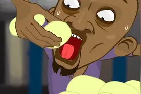 动画：男人饿了三天狂吃50个馒头，吃前总要捏几下，太有食欲了