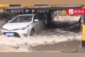 寸步难行！青岛一桥洞积水成汪洋，行人车辆难通行视频封面