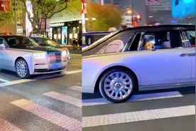 1000万劳斯莱斯上街，车内后座一只金毛探头看风景，网友炸锅视频封面