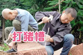 农村四哥父子打猪槽子，花费2天时间打造完成，老爸手艺还没丢