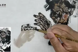 大写意人物梳脏辫的彝族老汉，看完不由赞不绝口