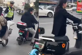 女子骑车未戴头盔遇交警，灵机一动推着车走过去，结局逗笑众人！视频封面