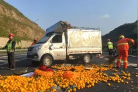 2500斤蜜桔散满高速！浙江一大货爆胎侧翻，整车桔子破碎果肉裸露视频封面