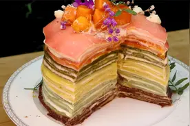 彩虹榴莲千层蛋糕，美味与颜值并存，超梦幻！视频封面