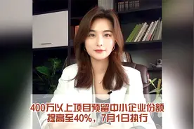 新政策：400万以上项目预留中小企业份额提高至40%，7月1日执行。视频封面