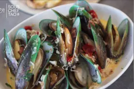 法式白酒烩青口贝，超级大的新西兰绿边青口，1口锅搞定海鲜大餐