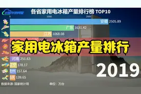 各省家用电冰箱产量排行榜，难得一见，安徽夺得了第一名