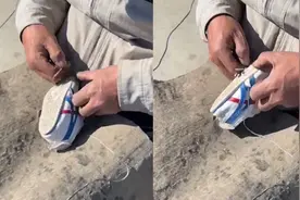 男孩400元运动鞋磨破集市大爷5块修好 妈妈：商场修鞋的说修不了视频封面