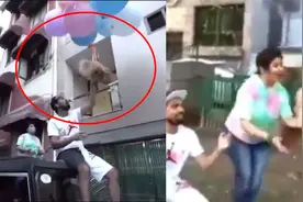 印度网红为涨粉将博美犬绑上气球飞天 升空瞬间大叫欢呼 现场曝光视频封面