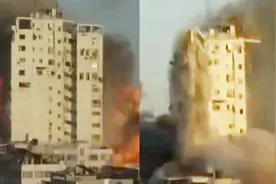 以军战机投掷2枚炸弹：炮火瞬燃高楼积木般崩塌 40秒完整视频曝光视频封面