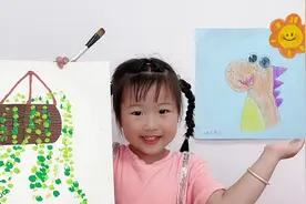 4岁萌宝画吊兰和恐龙，手指画创意美术，有趣的世界跳着看视频封面