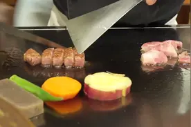 日本美食，神户牛肉铁板烧，牛排这么做 我一次能吃二斤