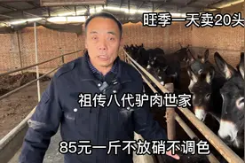 河南祖传八代驴肉世家，85元一斤不放硝不调色，旺季一天卖20头视频封面