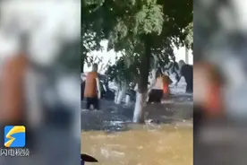 肥城女子暴雨中摔倒被冲走，危机时刻，三名路人扑入水中将其救起视频封面