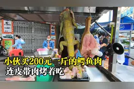 小伙卖黄金鳄鱼肉，连皮带肉烤着吃太香了，200块一斤顾客抢着要视频封面
