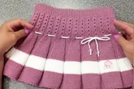棒针编织女孩半身裙教程，教你用2种毛线编织漂亮的裙子！
