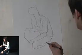 素描基础教学：女青年蹲姿线描速写（一），特别适合新手的方法视频封面