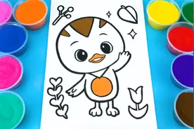 萌鸡小队麦琪简笔画，彩砂填色！-创意填色!