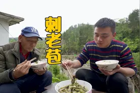 爷爷上山摘了一把刺老苞，回家喊我炒腊肉吃，嫩嫩的口感真巴适视频封面