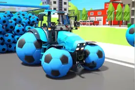 通过足球障碍后涂装成蓝色拖拉机视频封面