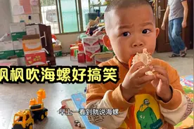 枫枫从厦门给哟咕带回了海螺，宝妈教他吹海螺愣是没教会，好搞笑