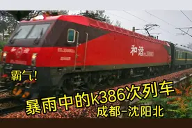 成都开往沈阳北的k386次列车，在暴雨中霸气通过京广铁路河北段