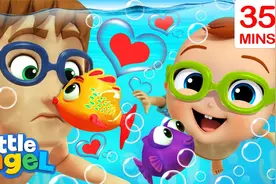 早教益智动画：带宝宝去游泳馆游泳，遇见了可爱的小金鱼~