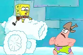 海绵宝和派大星打雪仗，海绵宝做出一门大炮轰炸派大星