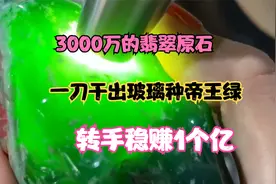 3000万的翡翠原石，一刀干出玻璃种帝王绿，赚了1个亿！视频封面