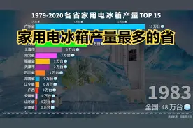 1979-2020全国各省电冰箱产量排行榜TOP15，安徽：我终于拿了第一