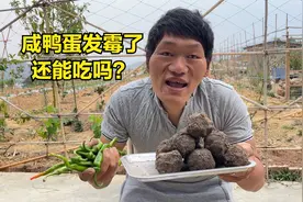 流浪哥腌制的咸鸭蛋发霉了，蒸两个吃挺香的，做虎皮青椒特下饭