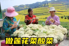 妈妈做莲花菜酸菜，配上野葱一起腌，用老方法制作的吃着香