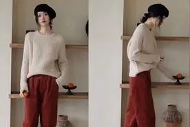 怎么穿才会时髦复古又特别？试试这条酒红色灯芯绒裤子，很有范儿