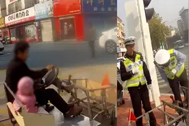 这是高手！南阳一父亲自制四轮车带娃上路，下一秒被交警围观视频封面