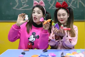 手工：小沫和姐姐用橡皮泥比赛，做出来好多水果和小动物，真厉害