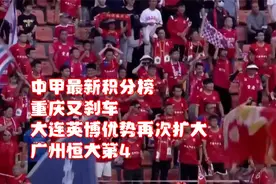 中甲最新积分榜，重庆又刹车 大连英博优势再次扩大，广州恒大第4视频封面