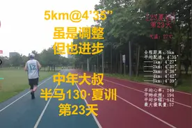 5km配速4'35"，虽是调整，但还有点进步【半马130·夏训-第23天】