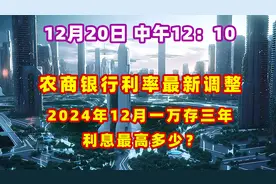 12月20日农商银行利率最新调整2024年12月一万存三年利息最高多少视频封面