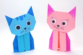 折纸猫咪手工放下手机自制玩具简单亲子手工制作教程