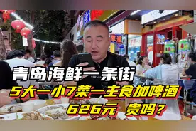 青岛海鲜大排档一条街，7个海鲜一盘饺子一扎啤酒626元，贵不贵？视频封面